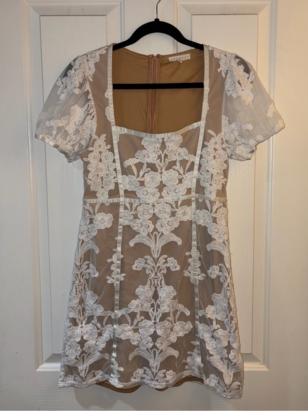 Vintage Y2K Promesa White Floral Lace Overlay Mini Dress Medium